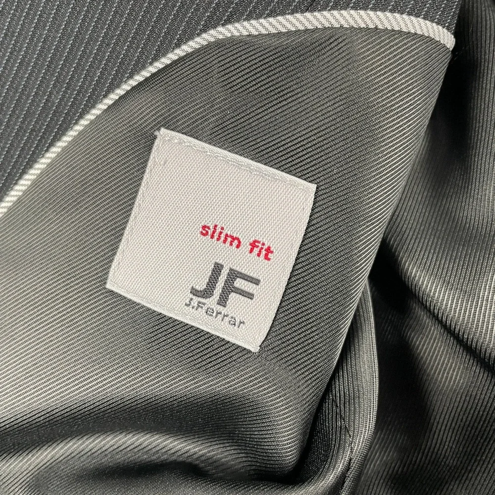 JF J Ferrar Blazer Mens 38L Gray Pinstripe Slim Fit 2 Button Suit Jacket Pockets